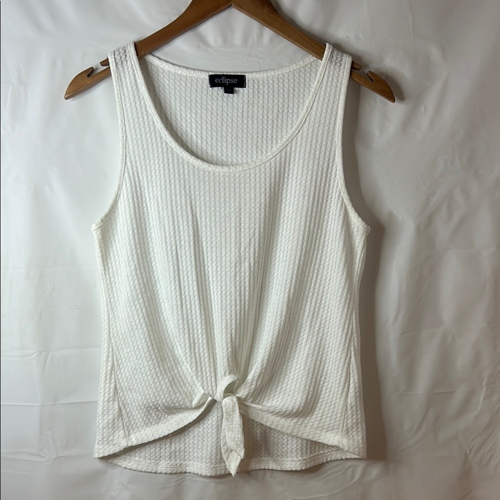 Eclipse White Ribbed Tie Front Tank Top women size small cool summer fashion